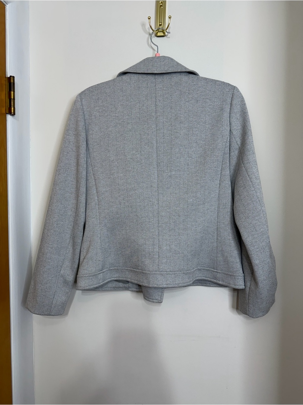Ann Taylor Herringbone Moto Jacket Gray Asymmetrical Zip Size S - Picture 8 of 10